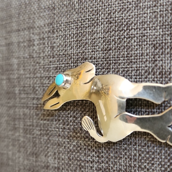 Adorable Native American Navajo Handmade Turquoise & Sterling Burro Brooch ♥️🫏 - Picture 4 of 13
